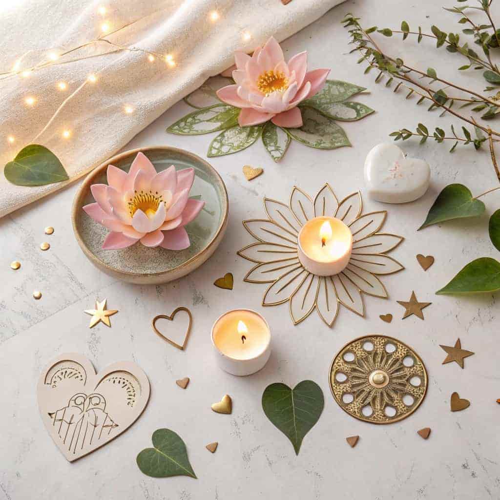Composición floral y velas decorativas que simbolizan la gratitud y el agradecimiento diario
